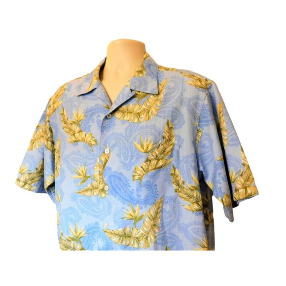 Daniel Cremieux Hawaiian Shirt M Blue Tropical Leaves Paisley Cotton Blend - Picture 2 of 7